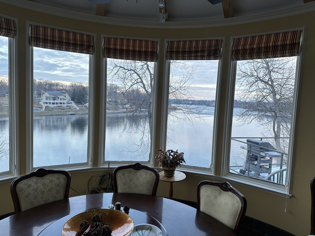 Geist Lake on a winter day, seen through the bay window