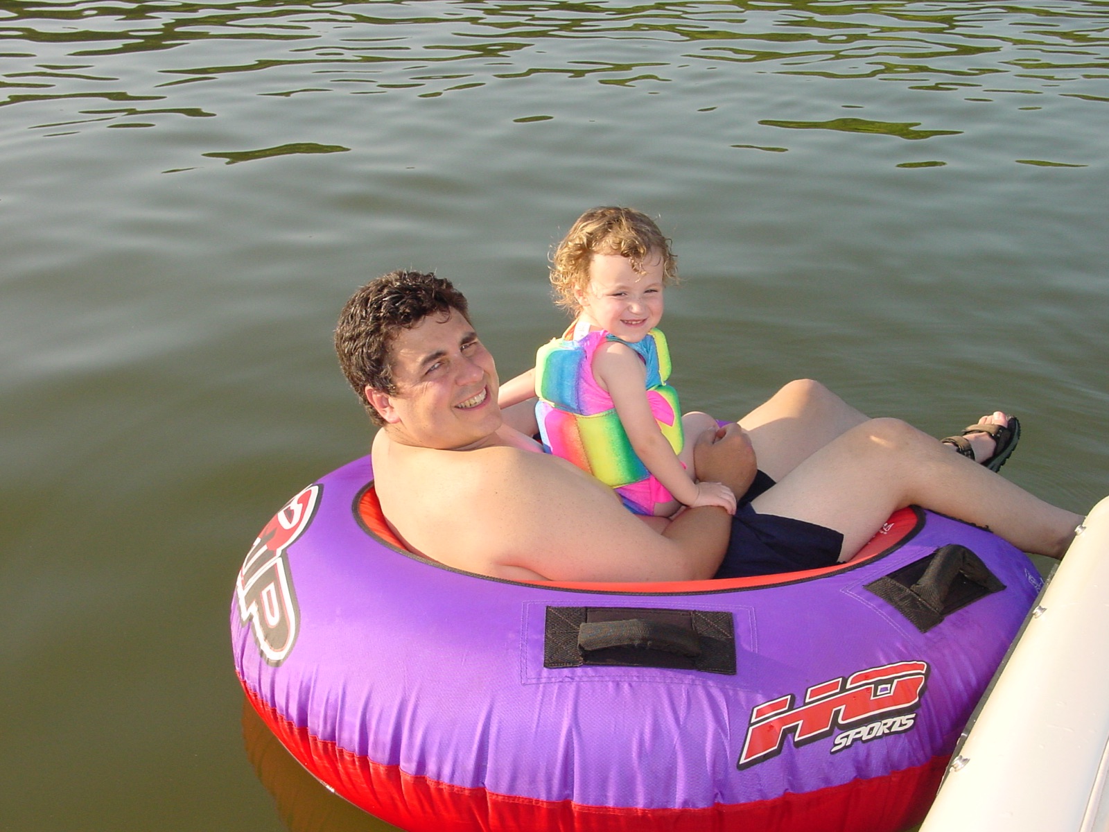 Eric holding Audrey at Lake Monroe