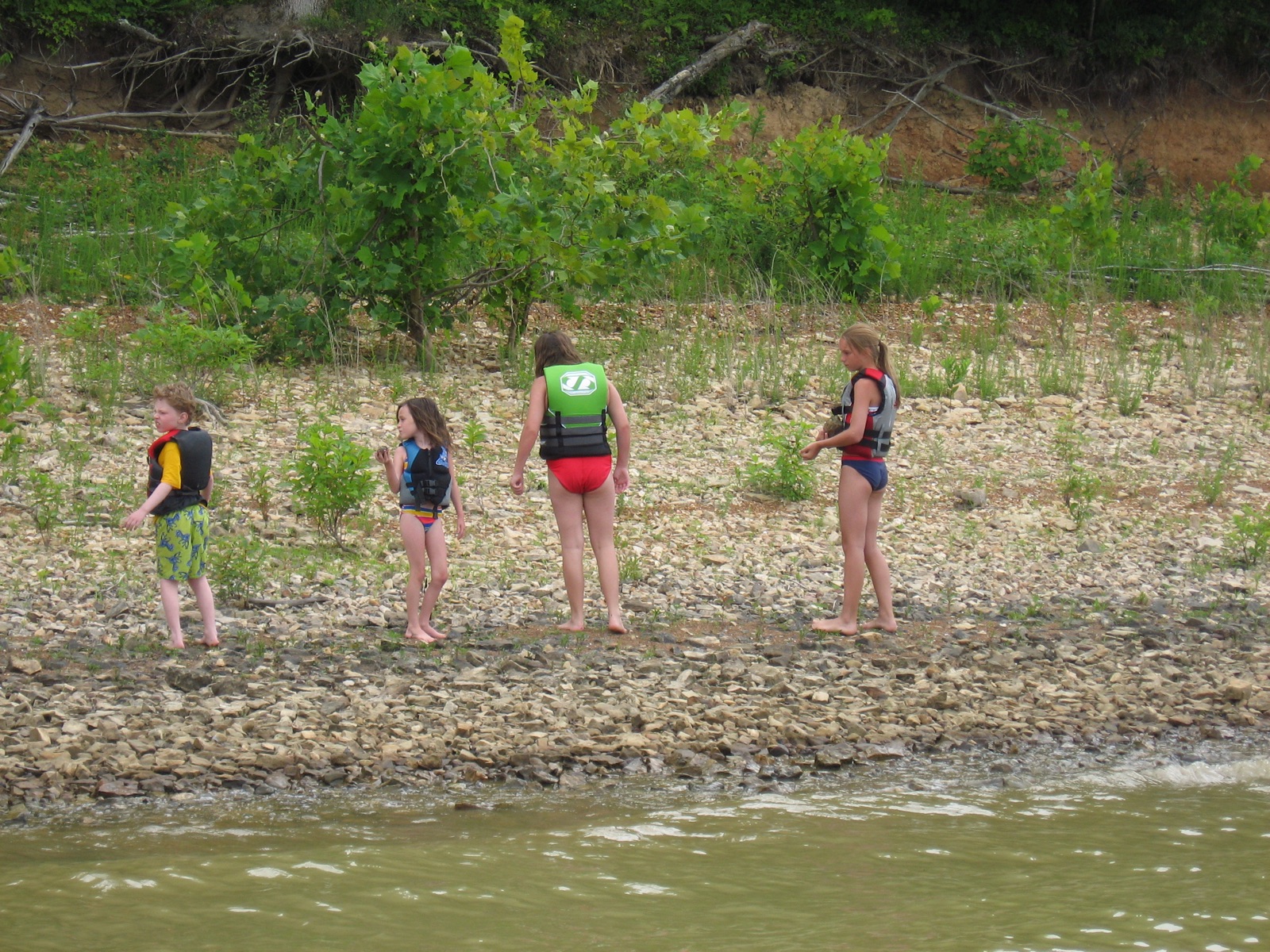 The kids on Fossil Beach at Lake Monroe