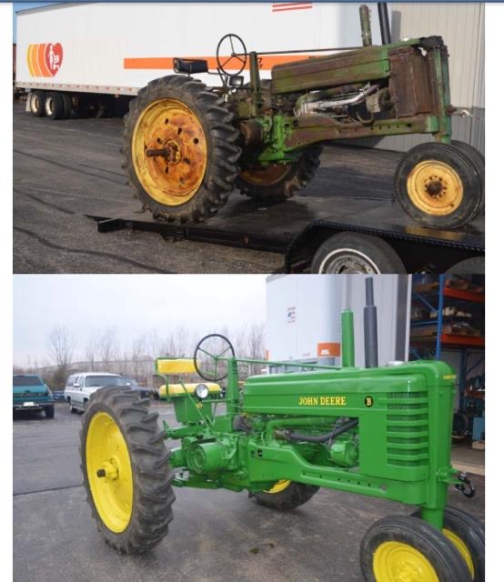 A restored 1952 John Deere B tractor